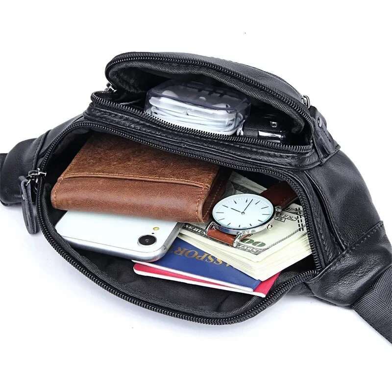 Casual Packs Genuine Waist Bag Men Women Real Cow Leather Fanny Pack Belt Bum/Hip Male Female Cross Body