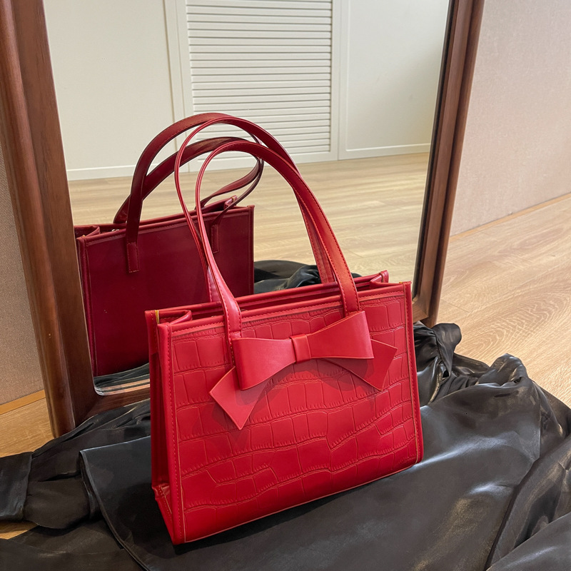 New Designer Red Bow Bag Large Capacity Handbag Women's Bag Checkerboard Casual Bag Christmas Party Bag