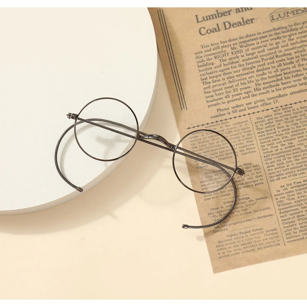 43mm Round Vintage Wire Rim Glasses Optical Eyeglass Frame with Cable Temples for Secure Fit 250109