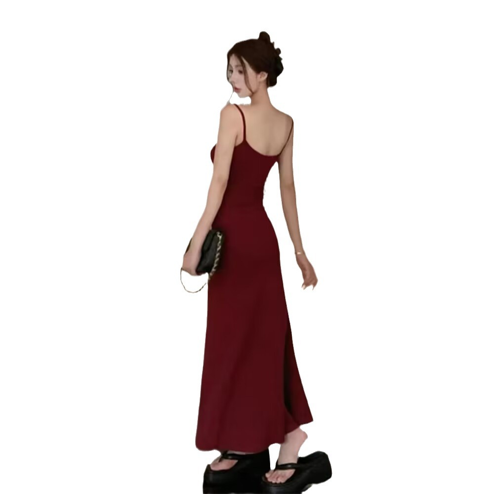 X4188 Summer hot girl elastic suspender dress women's sleeveless waist slimming one shoulder bottoming long skirt