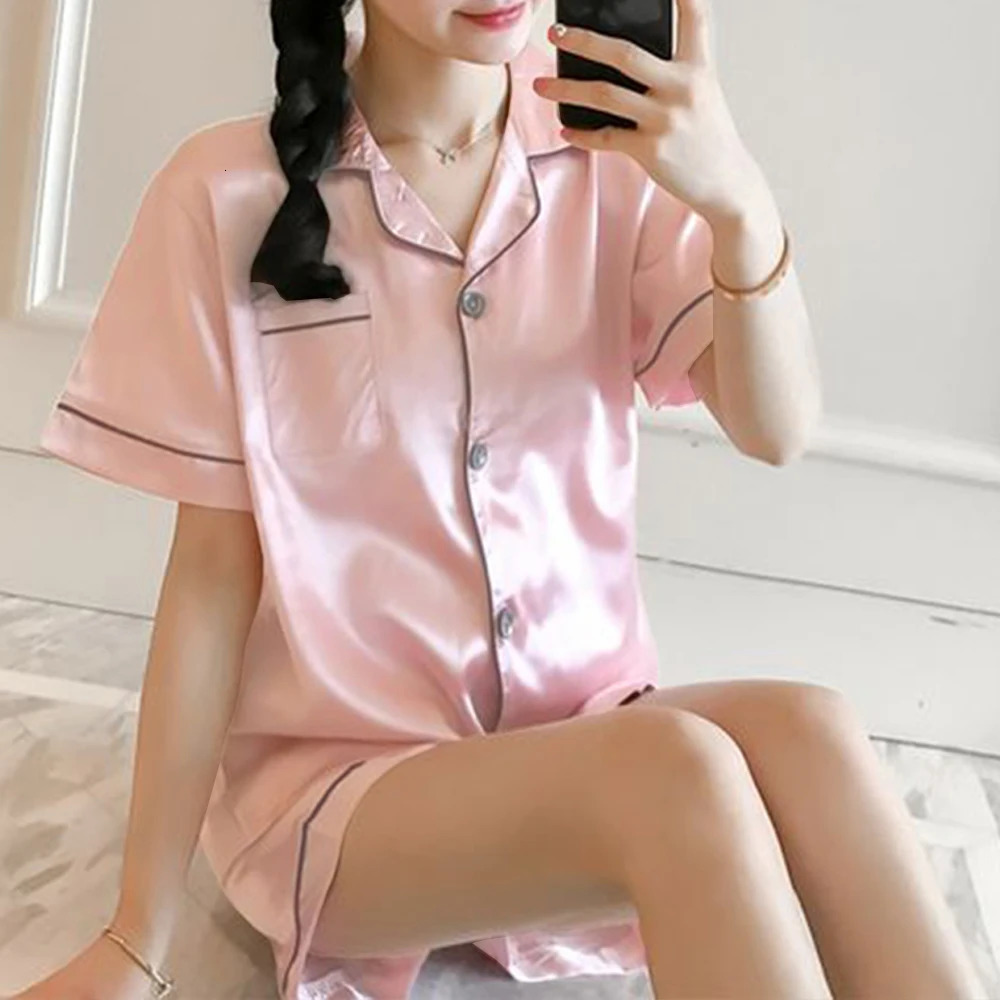 Plus Size Set L5XL Women Pajamas Suit Summer Casual Loose Soft Short Sleeve Button Pockets ShirtShorts 2PC Lounge Homewear 250106