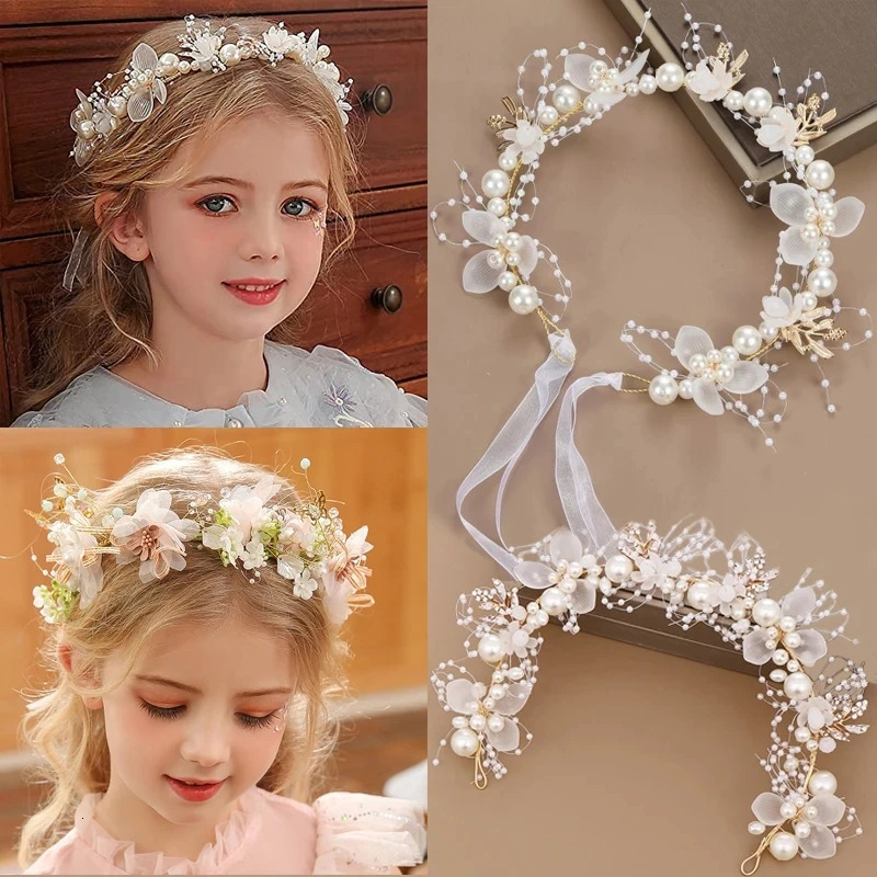 Spring Bohemian Girls Bridal Pearl Hair Headdress Flower Wreath Bride Garland Head Hoop Headbands Jewelry Children Gifts 241228