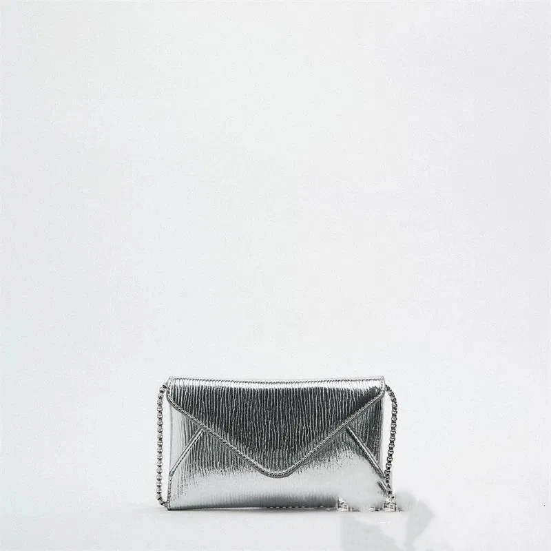 Womens Bag Fashionable Single Shoulder Small Square Bag Mini Chain Envelope Crossbod Bag Women Silver Handbags 250106