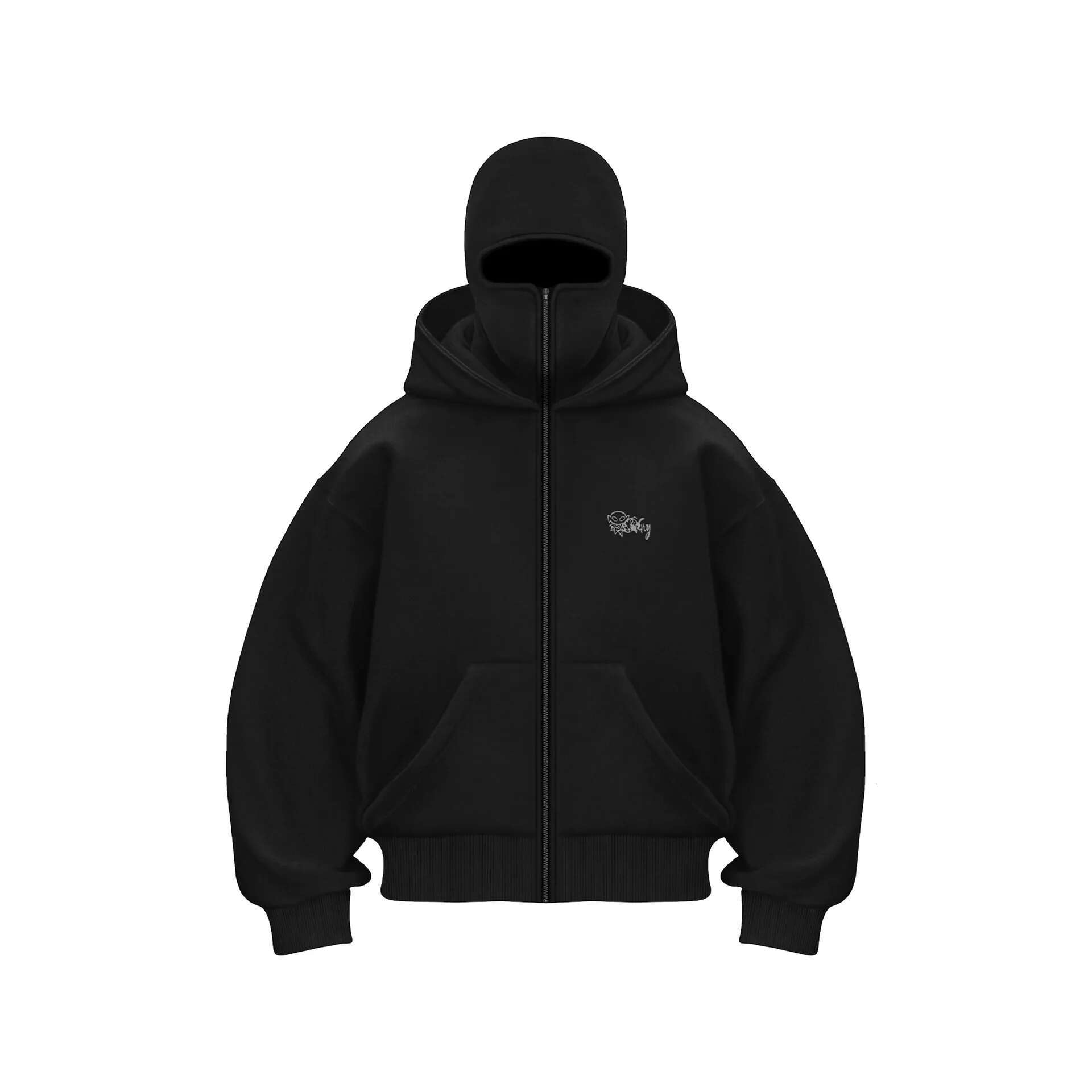 Y2k Vintage Double Hat Design Zipper Hoodie Winter Haruku Hip Hop Long Sleeve Hooded Sweatshirt Coat Men Fashion Loose Jackets
