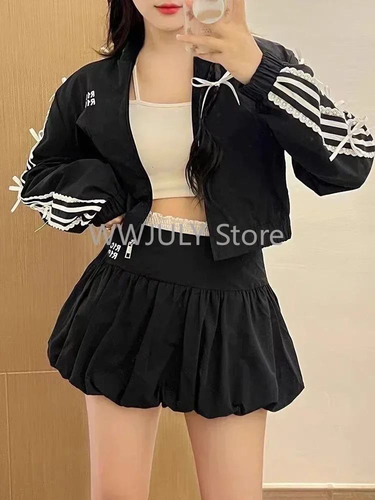 Woman 2000s Aesthetics Elegant Two Piece Skirt Set Women Sexy Sport Wear Coat Mini Suit Female High Street Chic Sets 250106