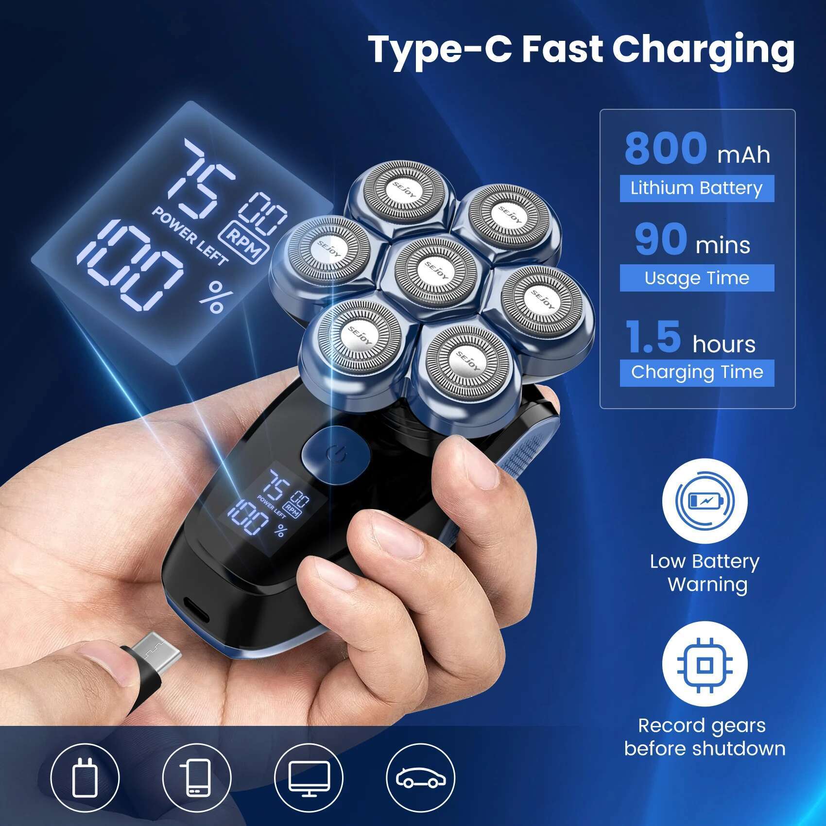 5 in 1 for Electric Razor Powerful 7d ating Bald Head Shaver Beard Shaving Trimmer hine For Men Grooming Kit