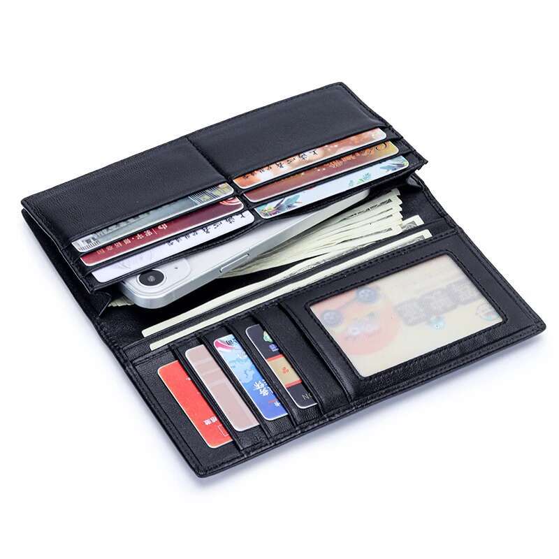 Genuine Leather Men Classical Long Slim Thin Clutch Business Wallets Women Sheepskin Card Holder Phone Bag Billfolds