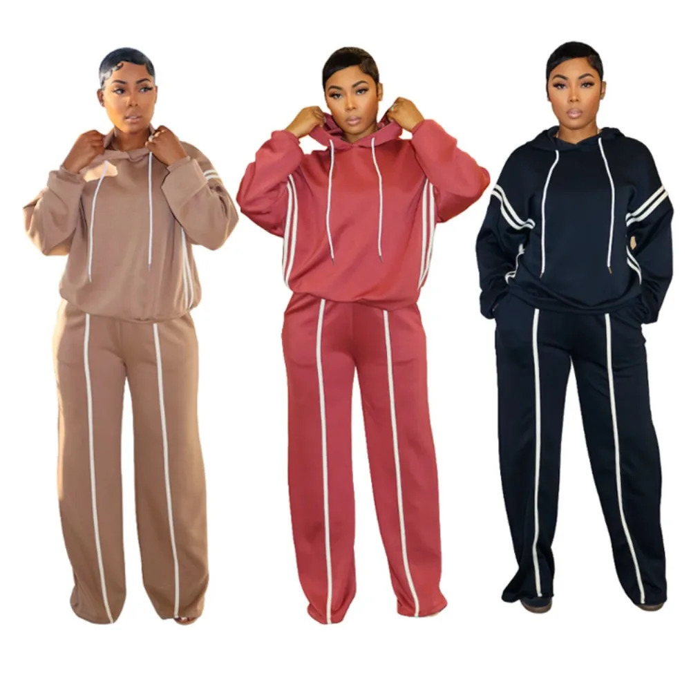 Autumn Winter Fashion Solid Color Two Piece Set Women Long Sleeved Hooded Sweatshirt Pants Casual Sports 250106