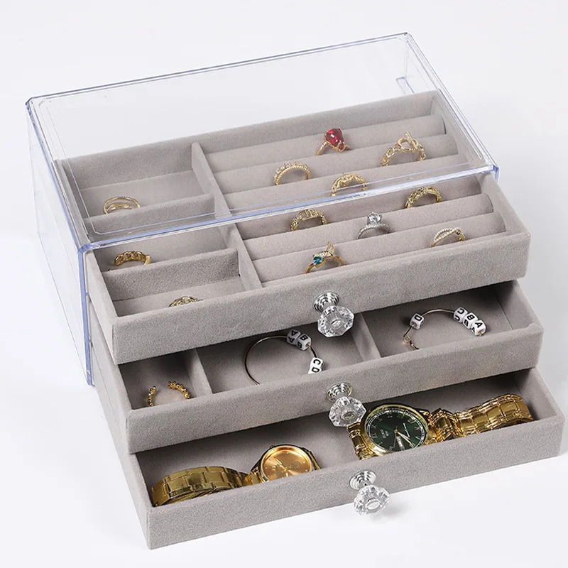 three layer clear drawer earrings bracelet Jewelry storage box Earrings ring jewelry box 250106