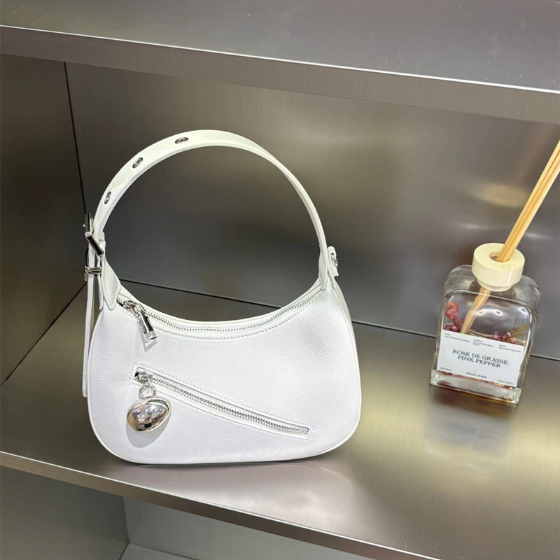 PU Small Ball Crescent Armpit 2024Ins Hot Girl Style Crossbody Saddle Niche Design Sier Texture Shoulder Bag