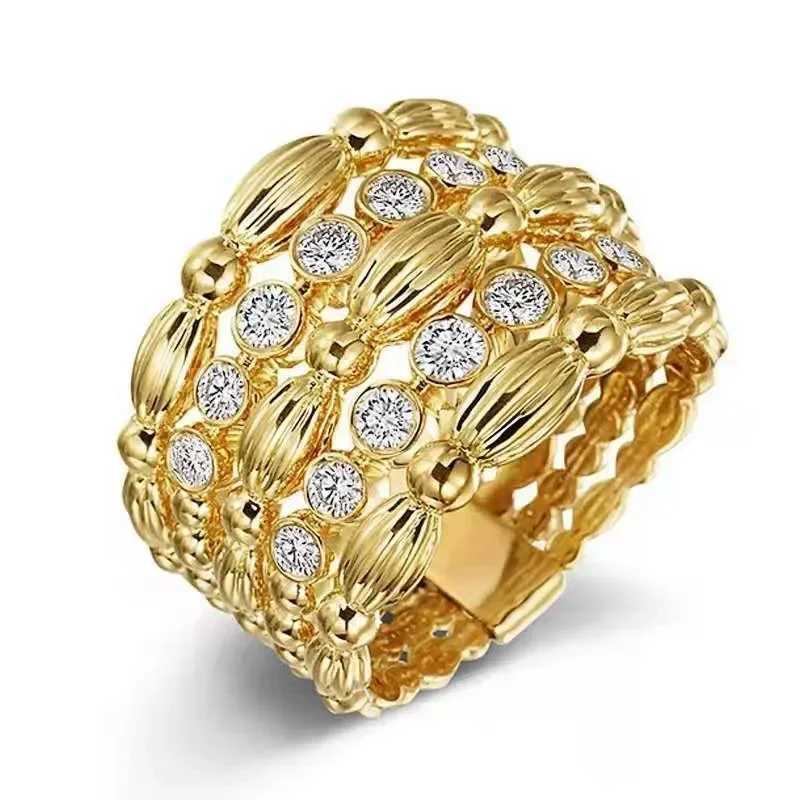 Popular gold multi-layer winding inlaid crystal rhinestone zircon womens metal ring W250109