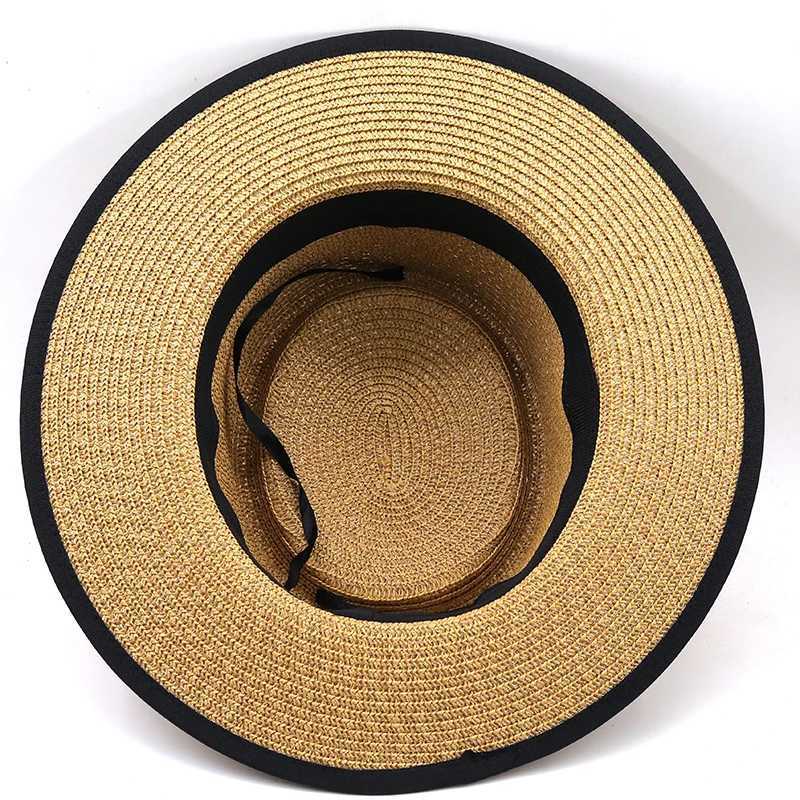 Summer sun hat for women fashionable girl straight hat ribbon bow beach hat casual grass flat top Panama hat bone go see hats X250109