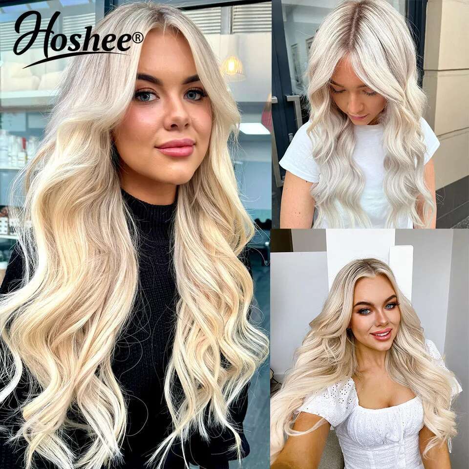 180% Density Ombre Ash Blonde Front Human 5x5 Glueless HD Lace Closure For Women Body Wave Hair Wigs
