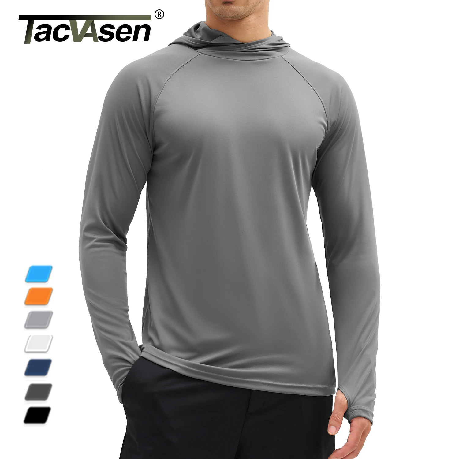 TACVASEN Lightweight Long Sleeve Sun Protection TShirts Mens Quick Dry UPF 50 Outdoor Shirts with Hoods Fishing Running Shirt 250106