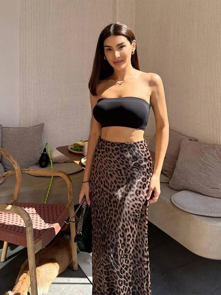 Vintage Leopard Print Trumpet Skirts Female Street Chic High Waist Long Skirt Spring Office Slim Zipper 250106