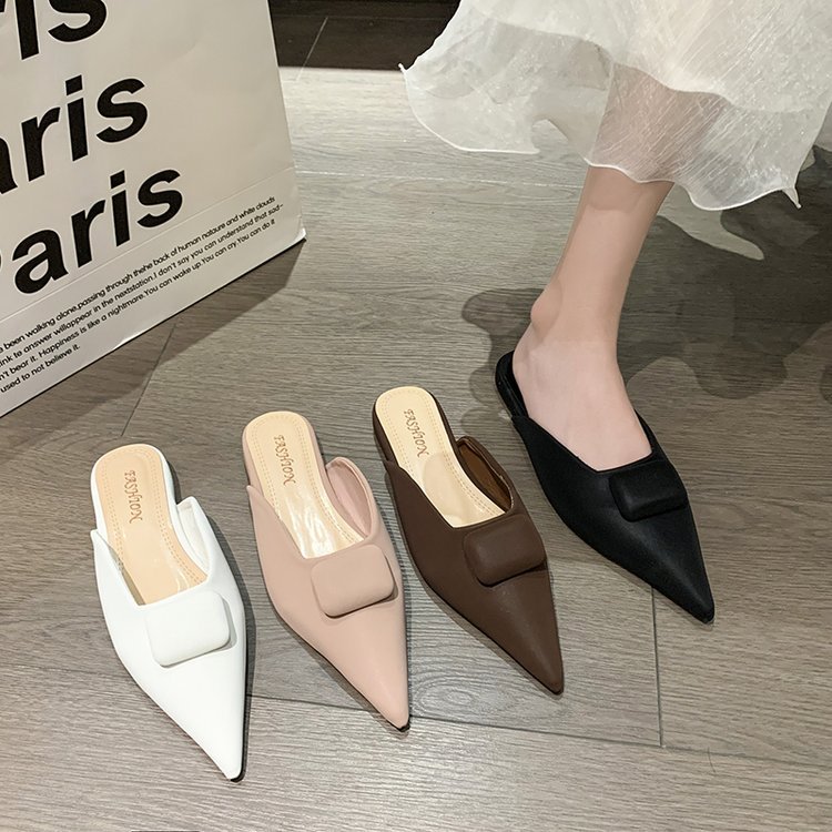 Women Slippers Flat Bottom New Fashion Pointed Toe Gentle Style hot Black White Brown Pink Free shipping