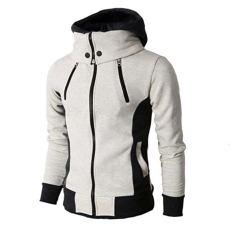 Spring Autumn New Hooded Long Sleeve Fashion Cardigan Man High Street Zipper Patchwork Pockets Outwear Vintage All-Match Tops