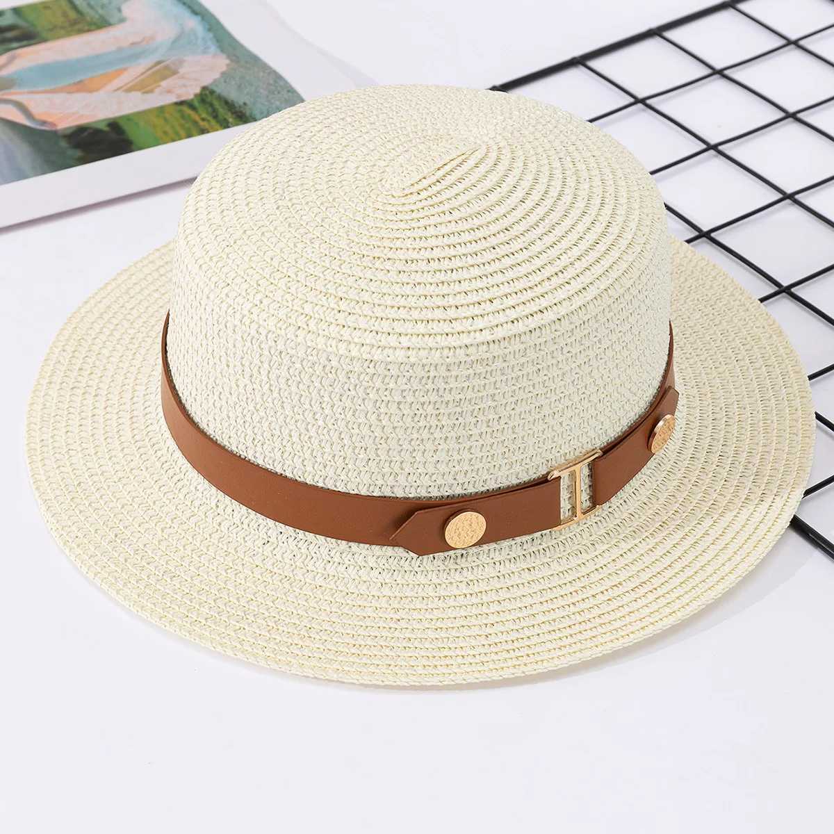 France UK summer high waisted beach hat with flat top temperature top hat beach holiday sun hat X250109