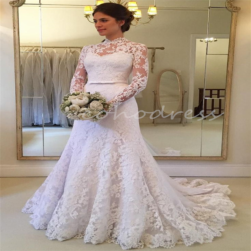 Exquisite Mermaid Wedding Dress Curvy High Collar Long Sleeve Civil Boho Bride Dress Elegant Country Bridal Western Gelinlik Vestidos De Novia Boda Bo