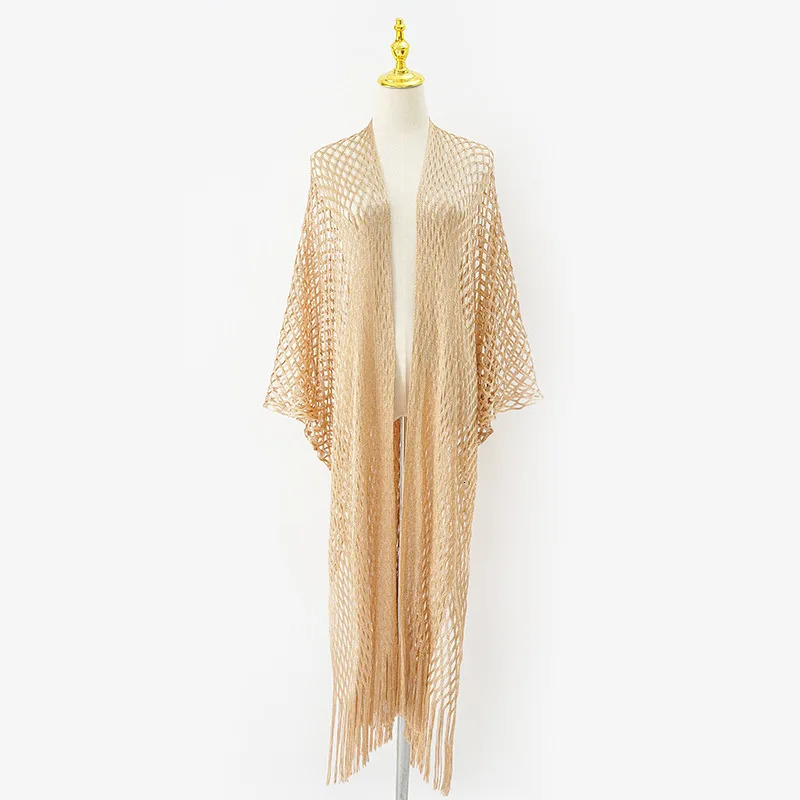 Gold Beach Beachwear Crochet Cover Ups Plus Size Long Kimono Cardigan Vacation Swimming Costume Wear Coverups For Women Over 50 250108