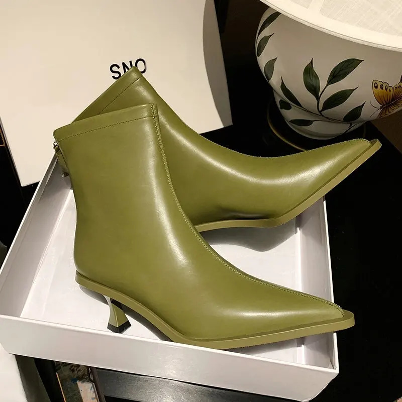 QUTAA 2025 Fashion Women Ankle Boots Sexy Autumn Winter Pointed Toe High Heels Genuine Leather Casual Black Shoes Size 34-43 250106