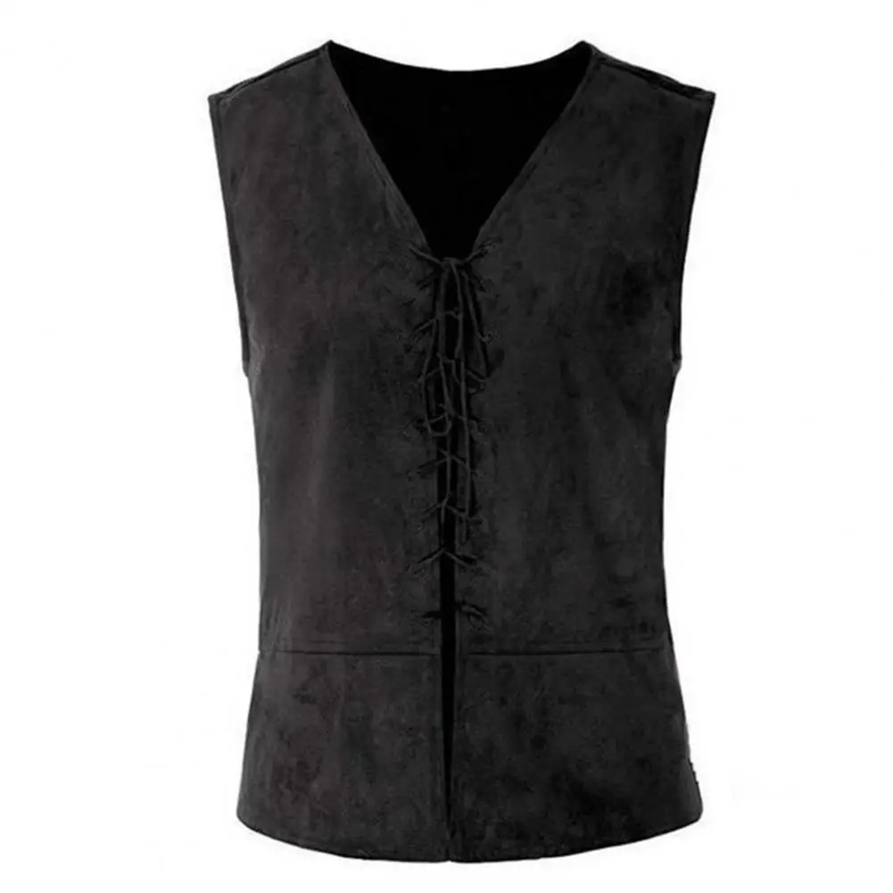 Vintage Men Pirate Vest Medieval Lace Up Sleeveless Cosplay Performance Hallowen Party Role Play Tank Top 250107