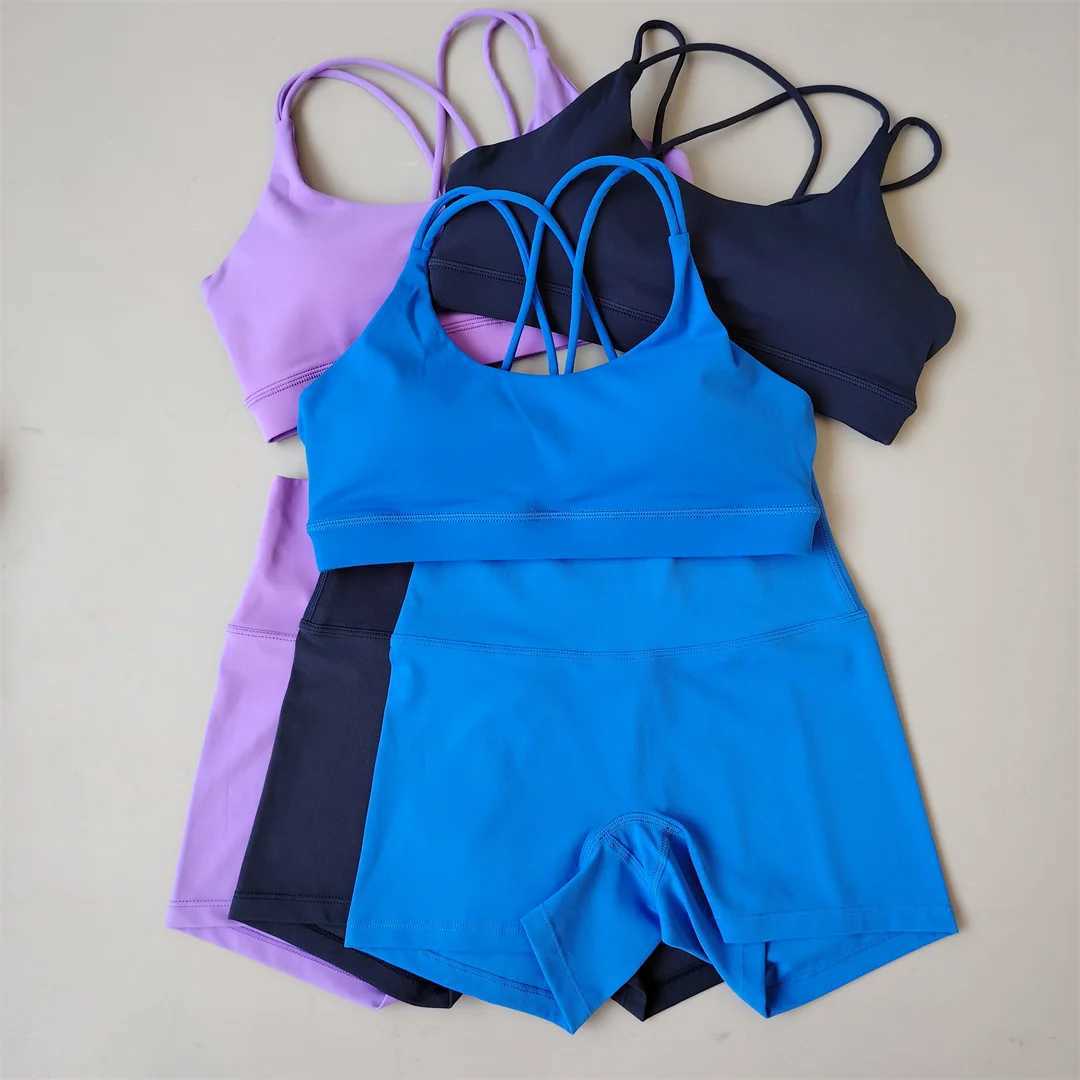 Women Gym Suit Yoga Clothes Shorts Leggings+ Bra 2-Piece Set Running Exercise Fitness Sportswear High Waist Cross Beautiful BackXJ250109
