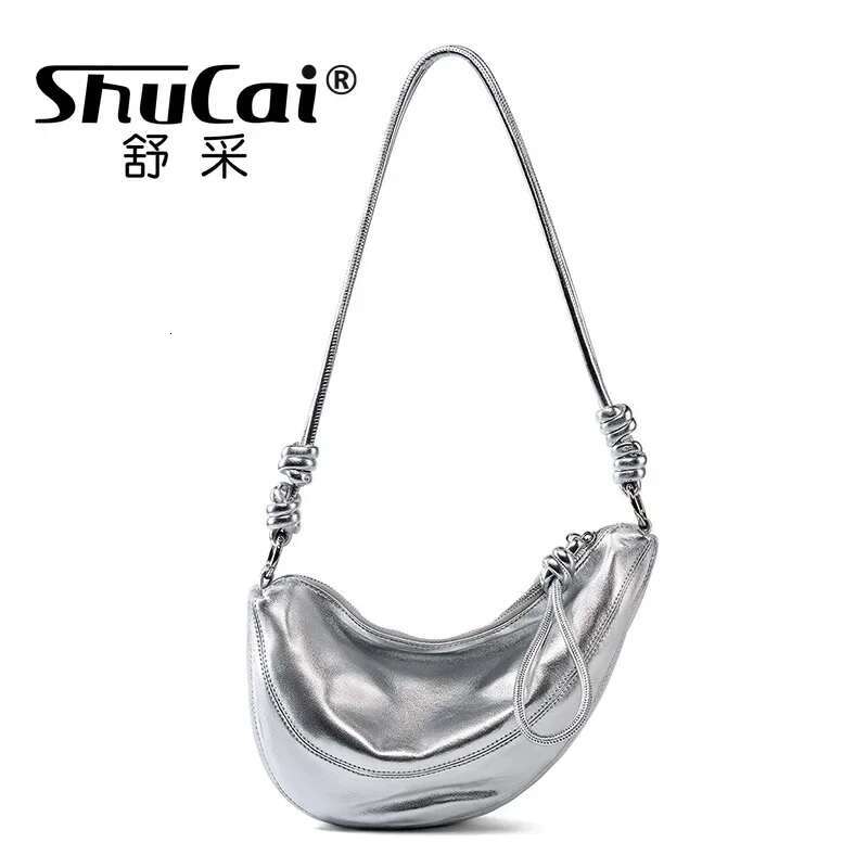 SHUCAI Dumpg Cowhide Bag Soft Leather Large Capacity Minimalist Shoulder Crossbody Bags Women Female Sier 2025 New