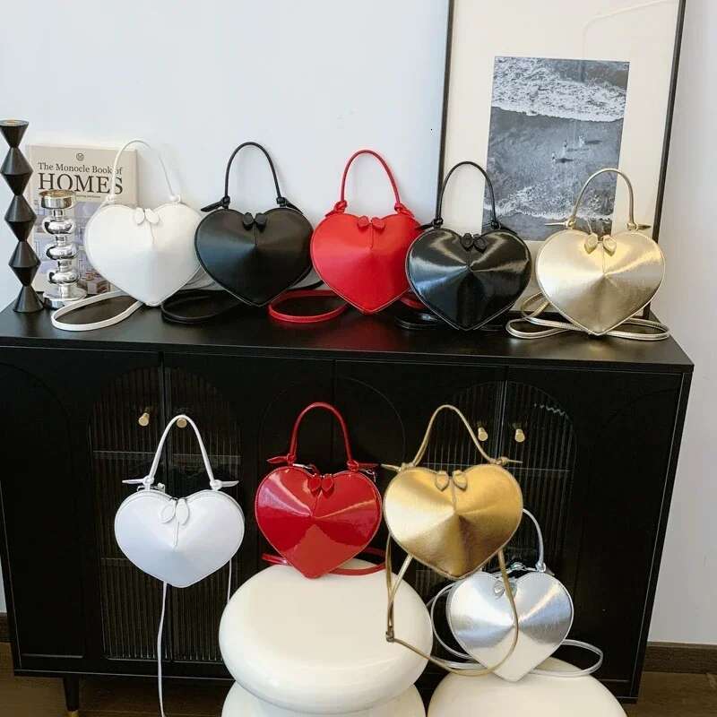 Heart-Shaped Solid Color PU Handbag Sewing Thread Double Zipper All-Match Shoulder Bag 2024 Hot Sale Bags For Women Bolsa Mujer