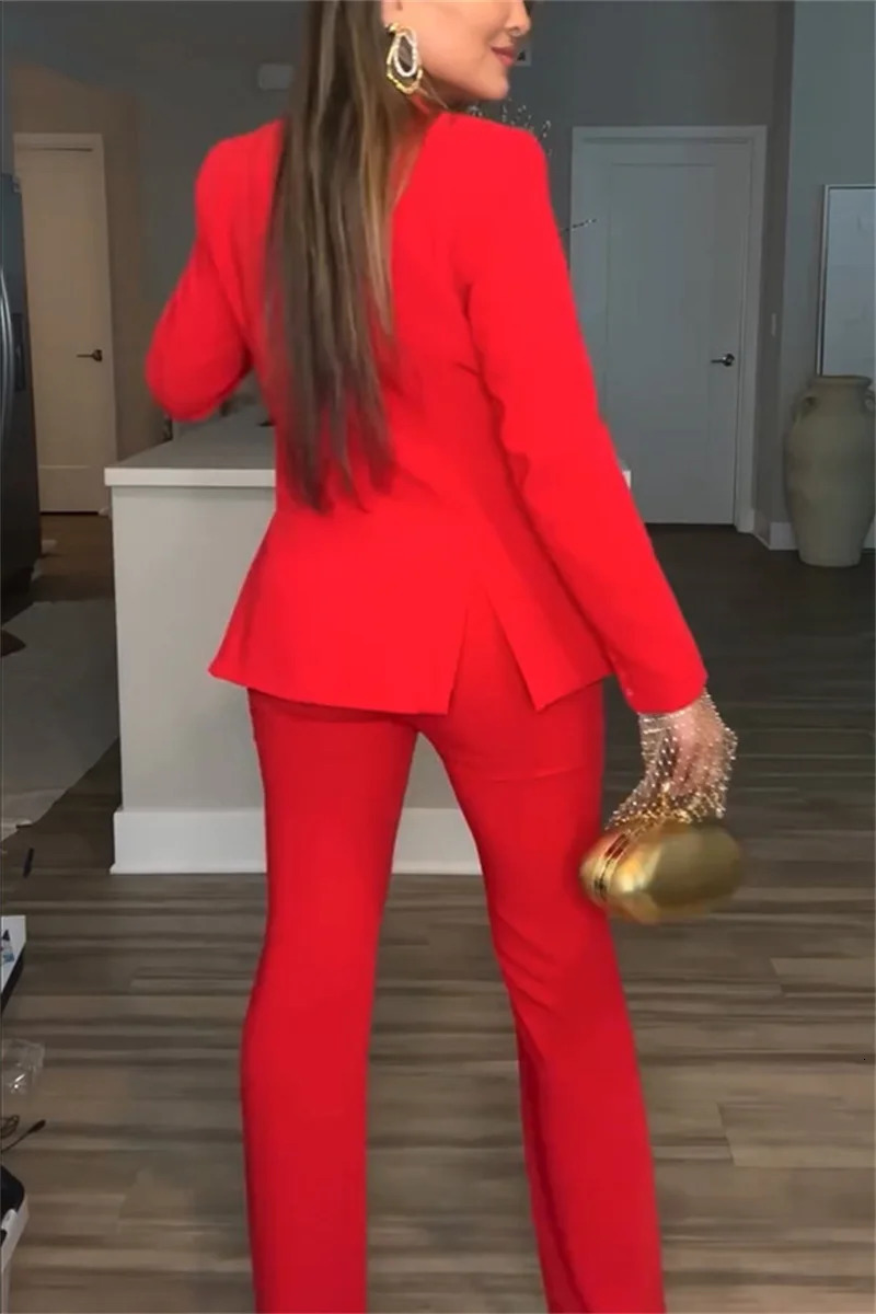 Woman Elegant Blazer Sets Autumn Fashion Womens Notched Collar Coat Pocket n Pants Set Work Commuting Two Piece Suit 250106