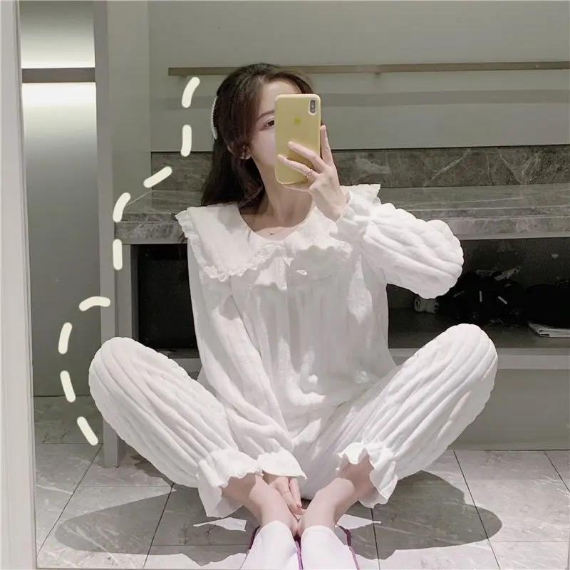Coral Fleece Pajamas Sets for Women Autumn Winter Thick Warm Sweet Long Sleeve Sleepwear Nightgown Pijama Suit Mujer Homewear 250106