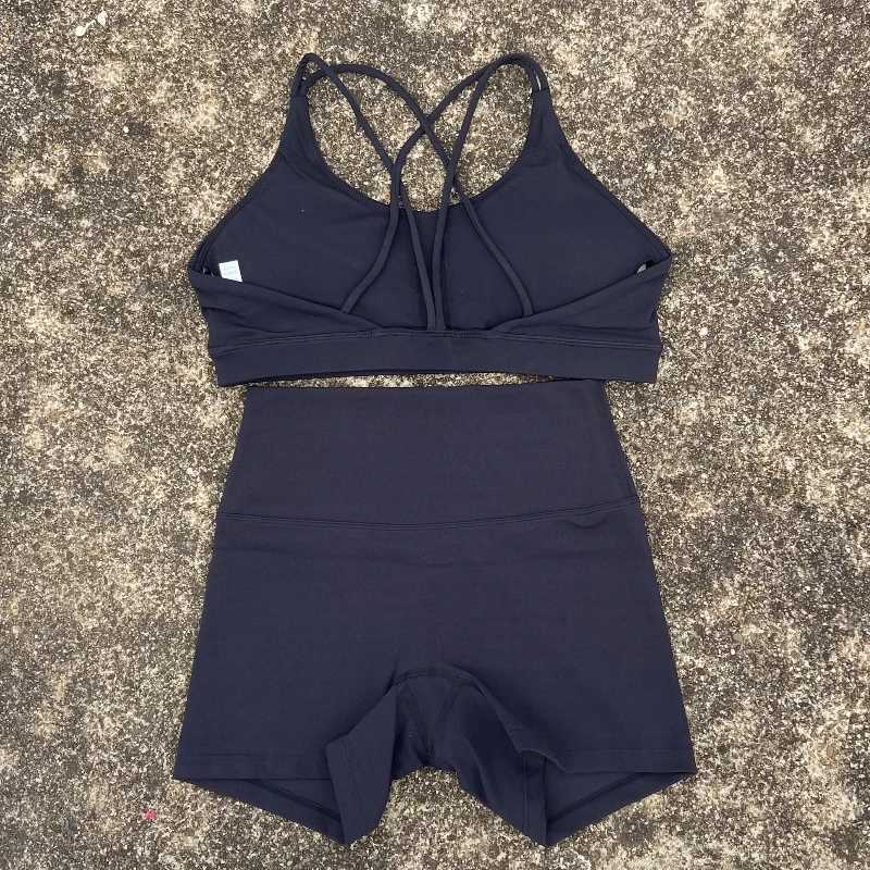 2 Piece Yoga Shorts Set Gym Sports Set Women Workout Outfit Fitness Suit Cross Straps Bra High Waist Shorts Running TracksuitXJ250109