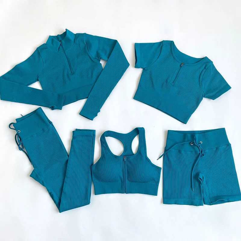 2/3/5PCS Seamless Yoga Set Women Gym Clothing Workout Sportswear Zip Crop Top Bra High Waist Leggings Athletic Sports SuitsXJ250109