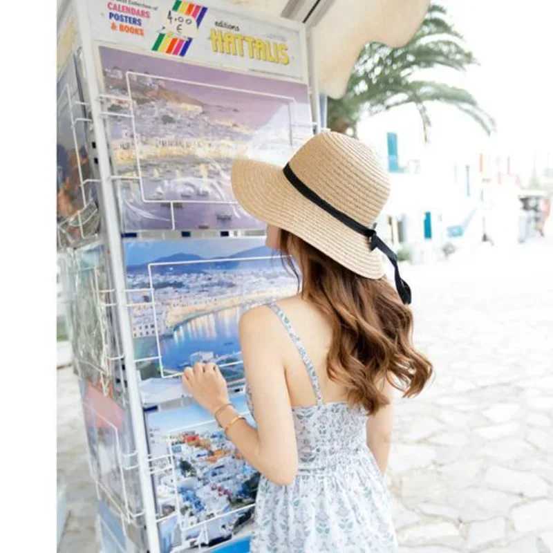 Wide Brim summer sun hat for warm beach UV protection Grass hat Fem Outdoor summer Panama hat bone Chapeu Feminino X250109