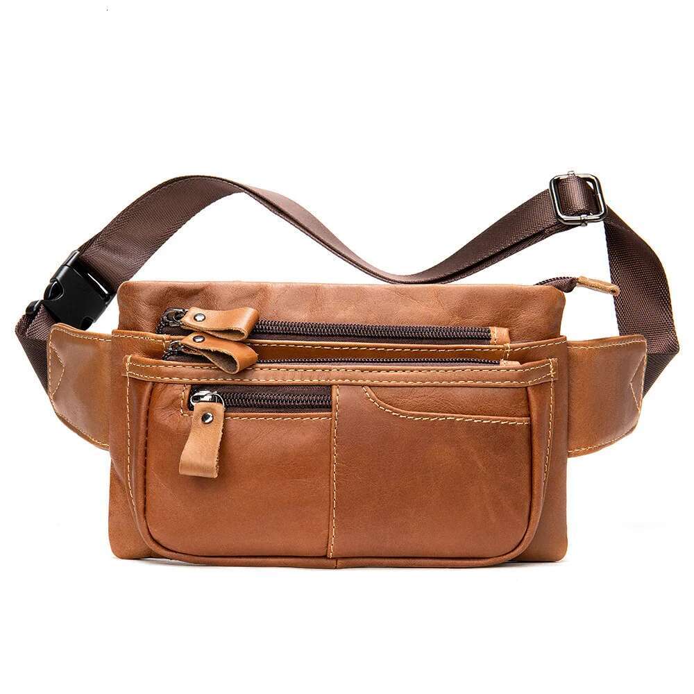High Quality Crazy Horse Chest Retro Men's Genuine Leather Waist Large Capacity Crossbody Bag
