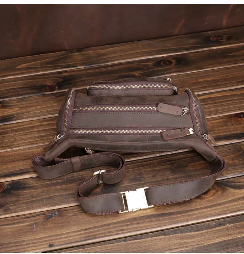 Genuine Leather Men's Chest Vintage Multi-Layered Functional Shoulder Bag
