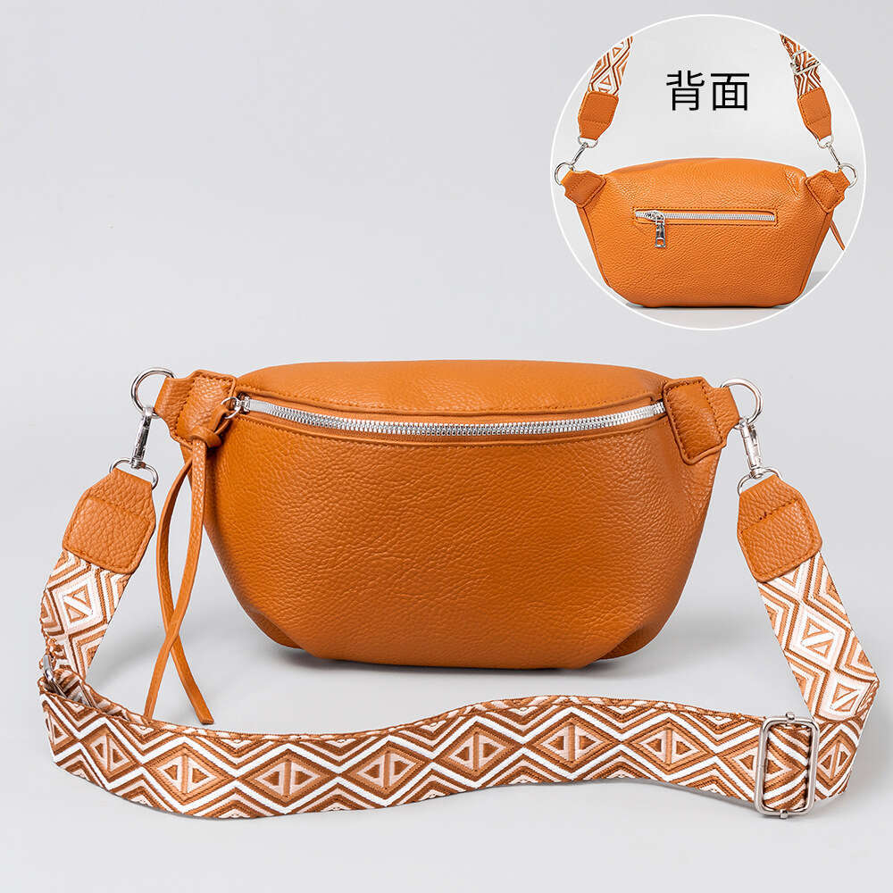 Leather Chest Crossbody Women's Large Capacity Pleated Waist Bag, Leisure Travel Zipper Small Backpack
