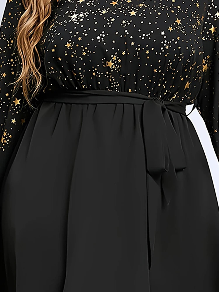 Plus Size VNeck Long Sleeve Dress Splicing n Loose Comfortable Elegant Fashion Spring Banquet Party Starlight 250106