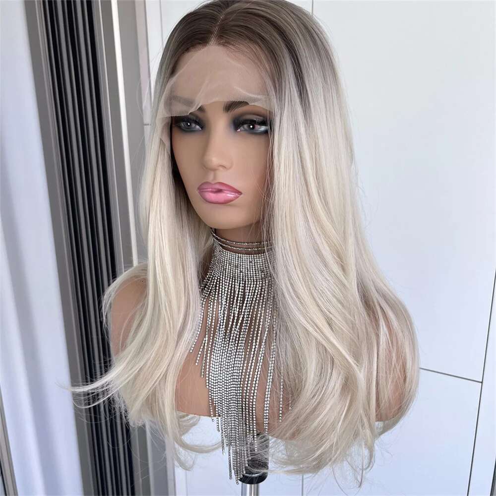 Ombre Natural Straight 13X4 Front Wig For Women Synthetic Lace Frontal Wigs