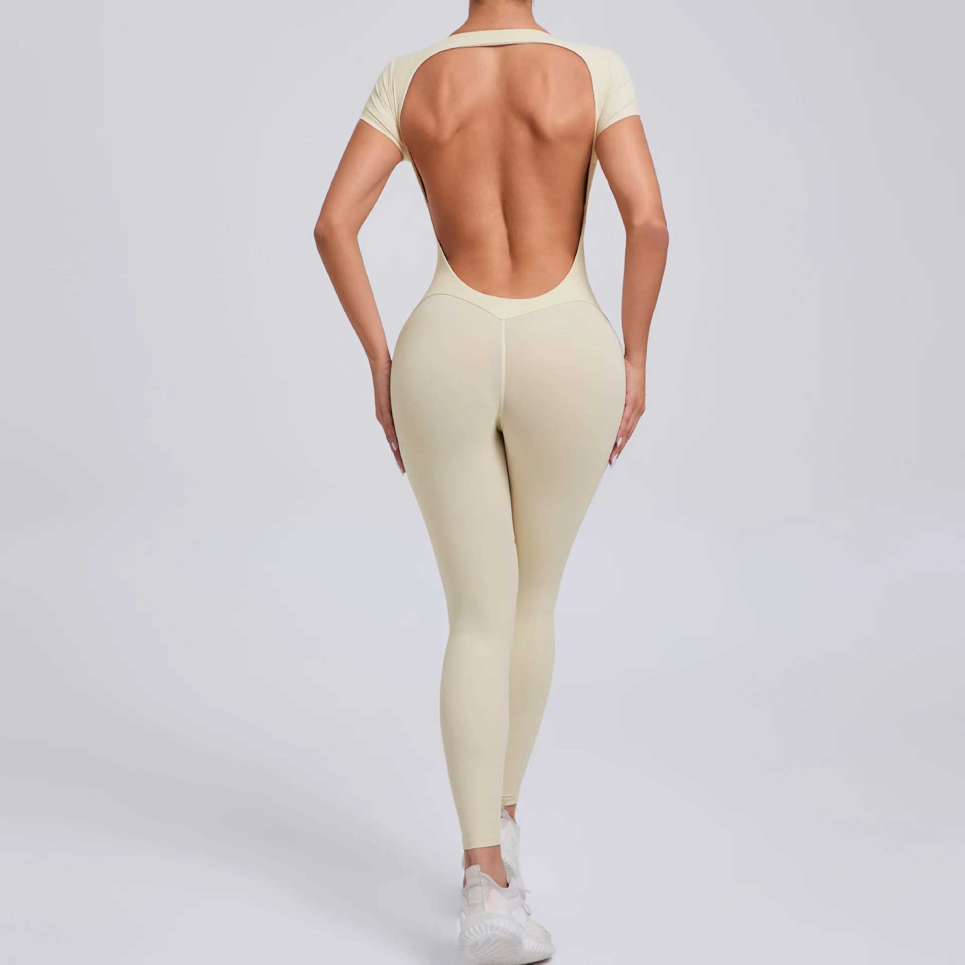 2025 Yoga Jumpsuit Fitness Sports Overalls Gym Clothing Set Wear Pilates Workout Clothes Women Short Sleeves Outfit ActivewearXJ250322