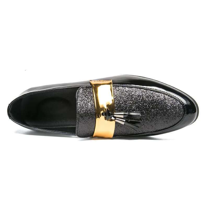 Party Flats Black Golden Formal Patchwork Tassel Leather Casuals Shoe Handmade Wedding Men Loafers Moccasins Dress Shoes
