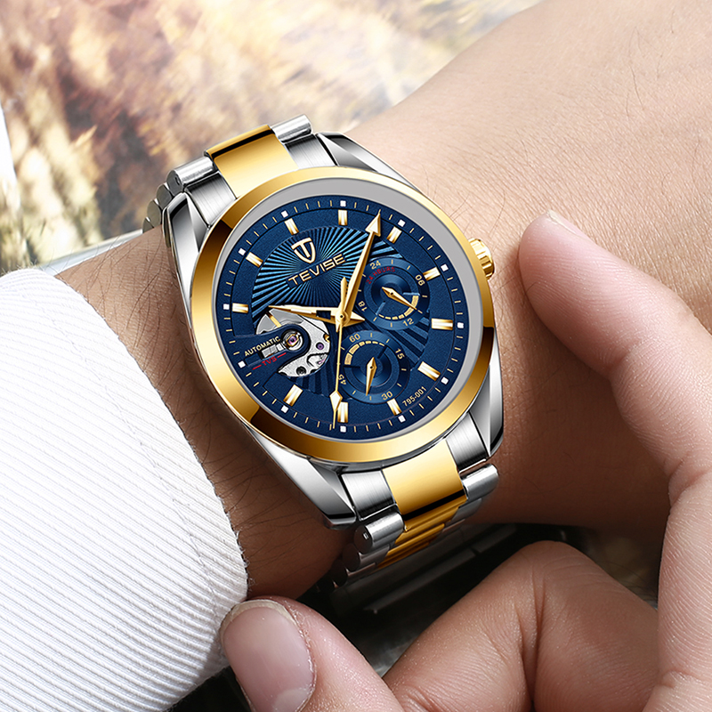 TEVISE Fashion Designer Watch Mens Automatic Mechanical Five-needle Multifunctional Business Waterproof Classic Wrist Watch T038 795-001