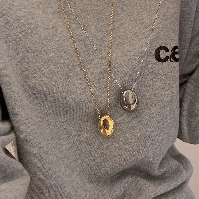 Metal Large Geometric Oval Water Drop Pendant Necklace for Women Girls Stainless Steel Long Style Sweater Chain Jewelry Gifts 250109