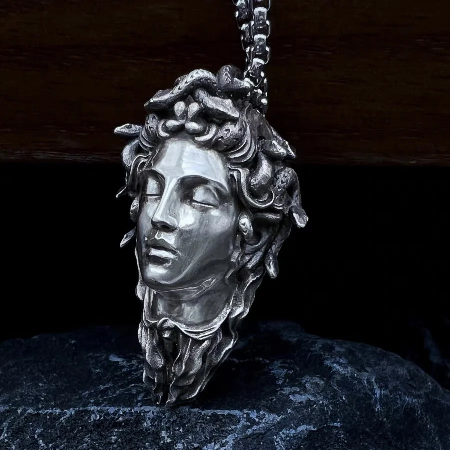 Handcrafted Sterling Silver Medusa s925 Necklace Ancient Greek Myth Snake Woman Pendant Featured 250109