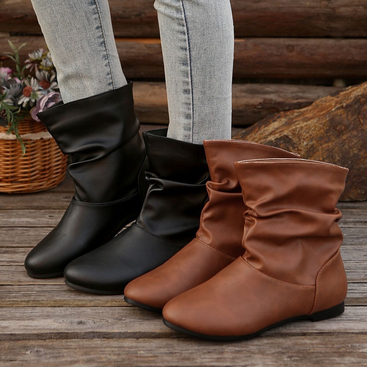 Large ize flat bottomed pleated tacking boot for women in European and American foreign trade, 2024 autumn and winter new oft oled ingle kick women�