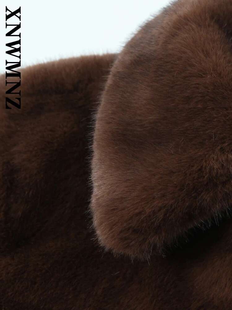 XNWMNZ 2024 Autumn New Lady Classic Turn-Down Collar Faux Fur Outerwear Coat Casual Female Long Sleeve Jacket Ruffles Thick Top