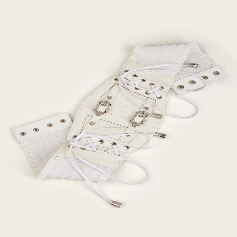Ladies' Vintage Fashion Belt Wrap - Adjustable Lace Up Leather Bodice with Ornate Metal Buckles