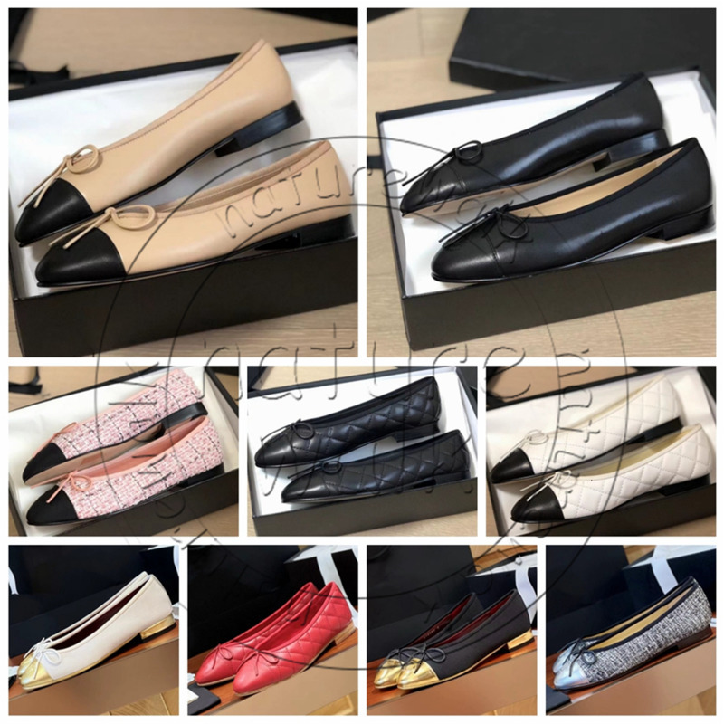 Designer shoes Paris Brand Black Ballet Flats Shoes Women Spring Quilted Genuine Leather Slip on Ballerina Luxury Round Toe Ladies Dress Shoes HJ