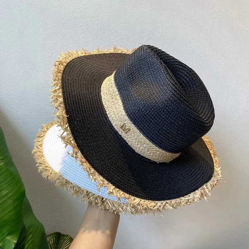 Summer Jazz Hat Mens Warm Sun Hat British Style Womens Rafia Primitive Edge Beach Holiday Sun Hat Panama Hat X250109