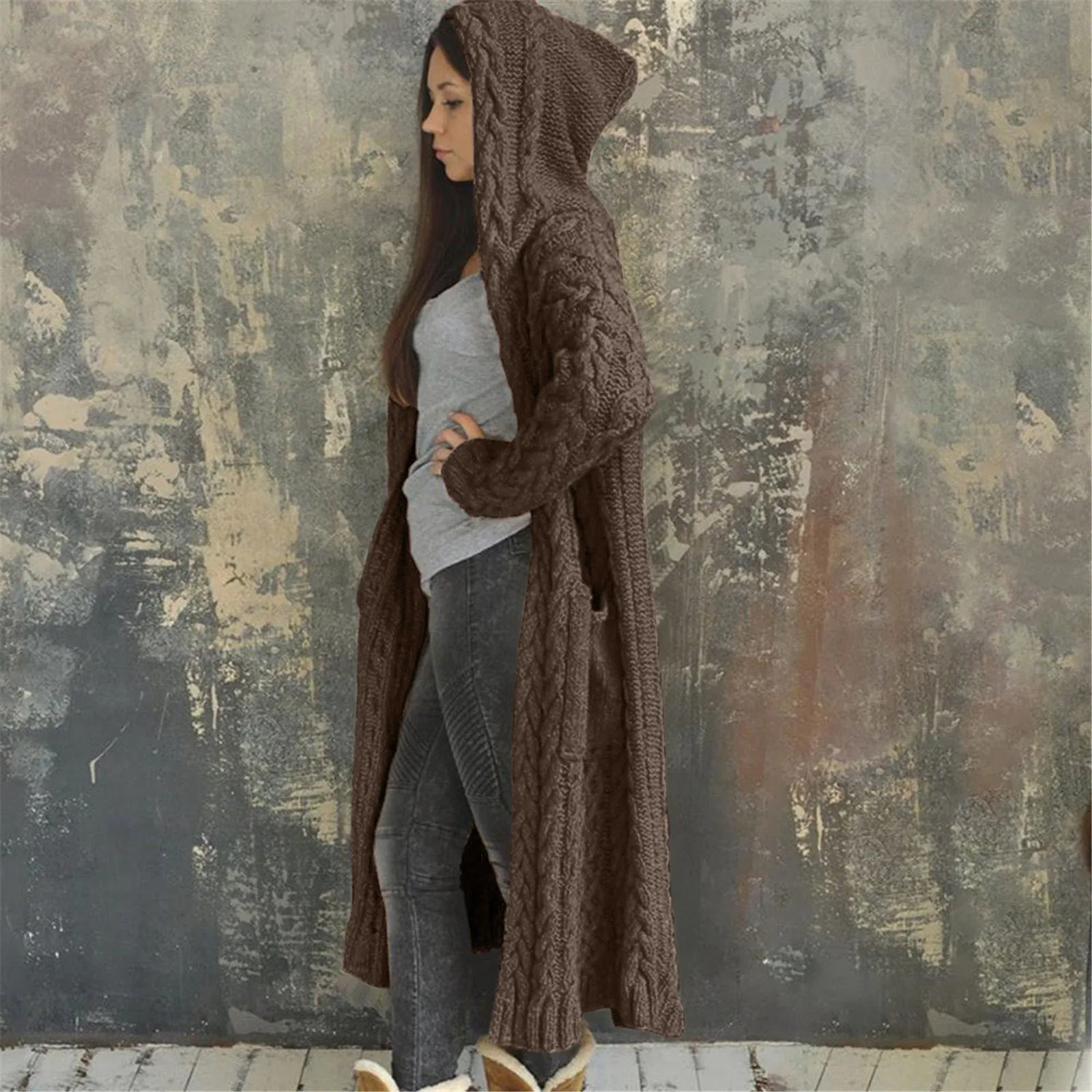 Autumn Winter Lazy Style Loose Long Knitted Cardigan Women Solid Knitted Sweater Cardigan Coat Womens Warm Coat Streetwear 250106